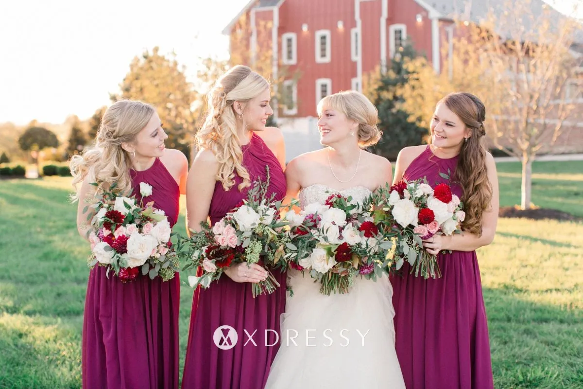 crew neck pleated maroon chiffon long bridesmaid dresses crew neck pleated maroon chiffon long bridesmaid dresses