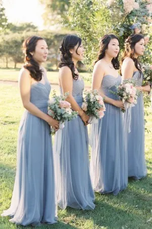 strapless sweetheart pleated bridesmaid dresses