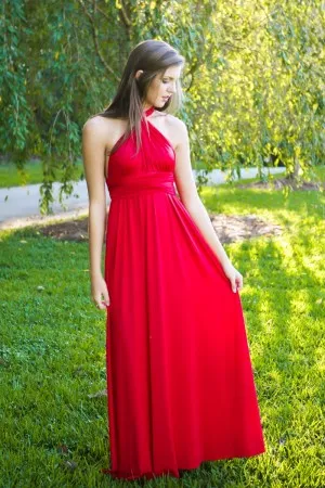 multiway bright red jersey A line bridesmaid dress