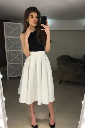 Black and White Tea Length Party Dress