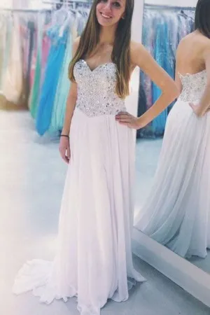 beading strapless sweetheart chiffon long prom gown