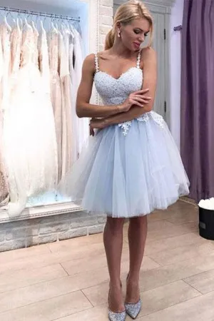 sweetheart blue lace tulle short homecoming gown
