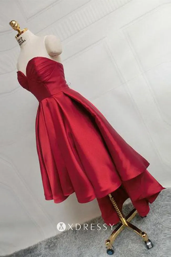 high low crimson satin prom ball gown high low crimson satin prom ball gown
