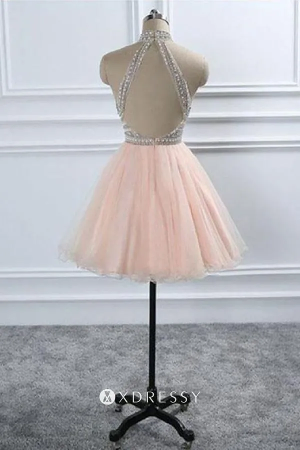 open back with beaded straps pink short cocktail dress open back with beaded straps pink short cocktail dress