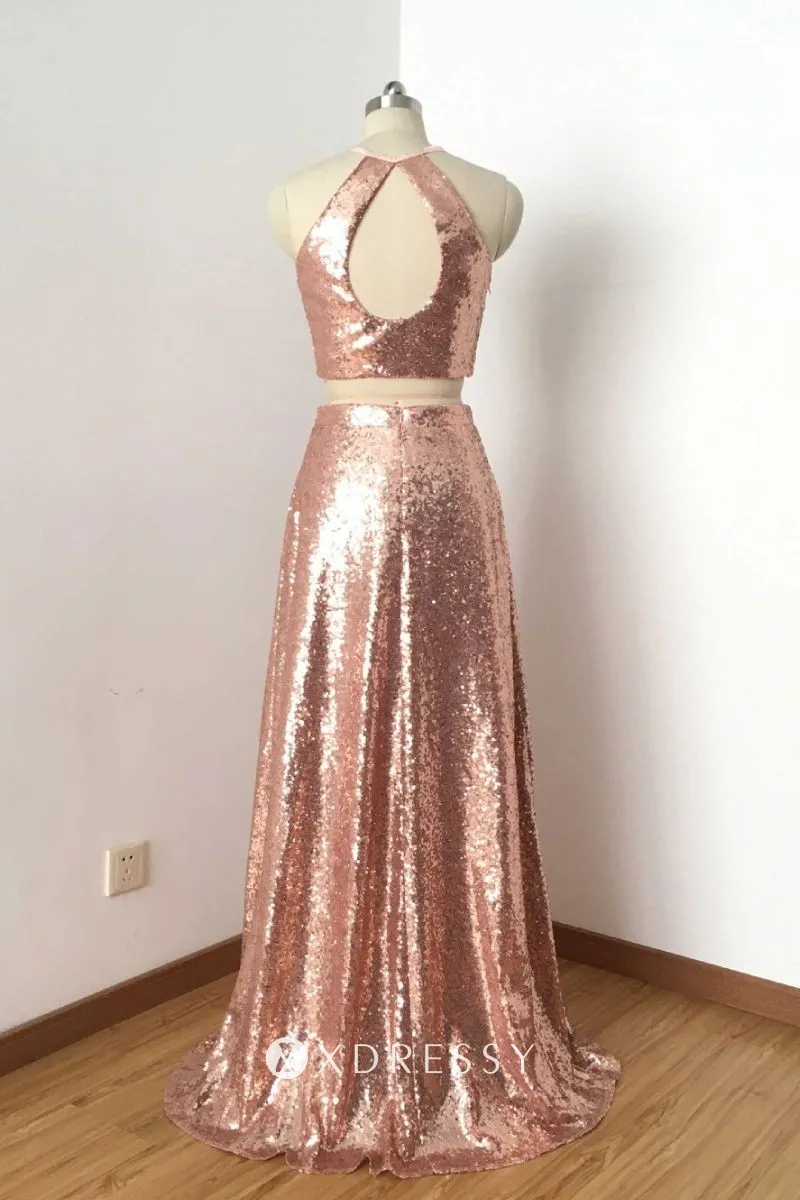 nude sequin two piece bridesmaid dress nude sequin two piece bridesmaid dress