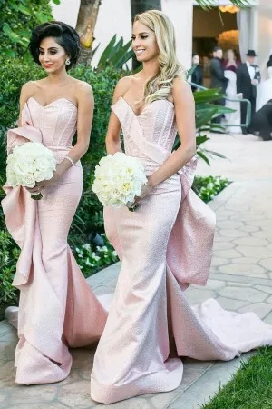 ruffled baby pink strapless bridesmaid dresses