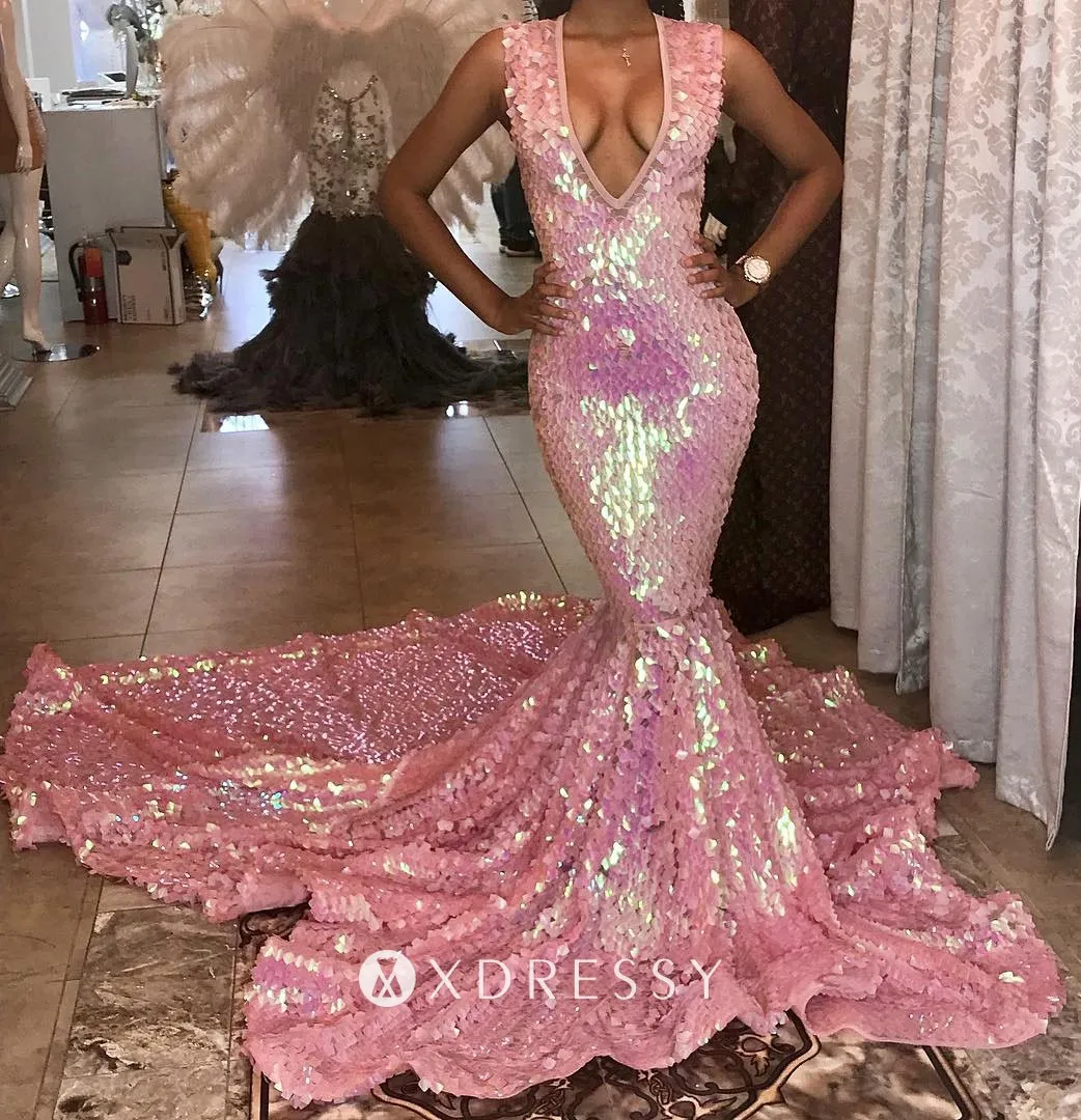 pink scaled sequin trumpet long train prom dress pink scaled sequin trumpet long train prom dress