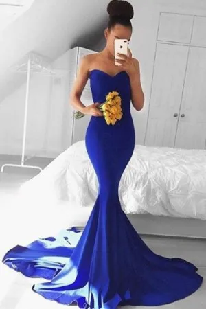 royal blue slim fit mermaid long train prom dress
