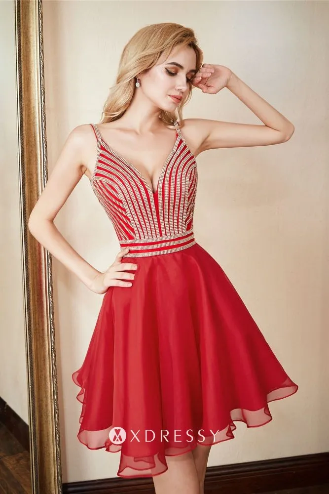 sleeveless beading red short party dress sleeveless beading red short party dress