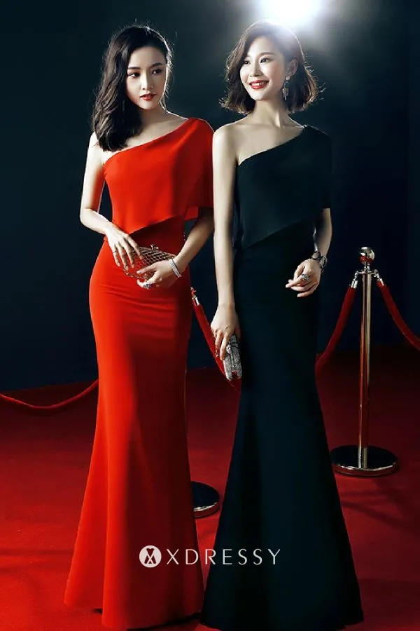 one shoulder redblack spandex mermaid formal gown one shoulder redblack spandex mermaid formal gown
