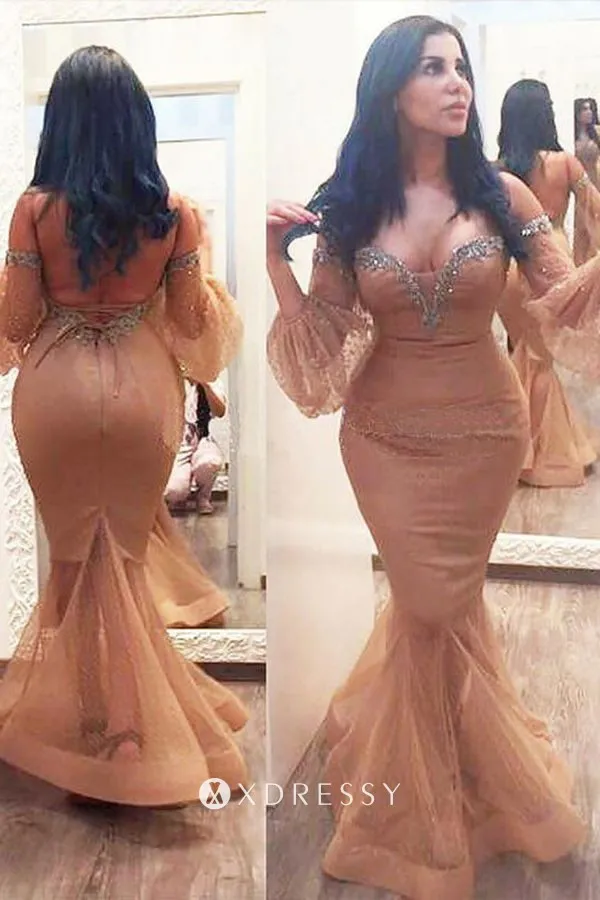 beaded off the shoulder slim champagne prom dress beaded off the shoulder slim champagne prom dress