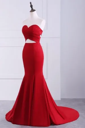 strapless pleated bodice cut out waist prom dress