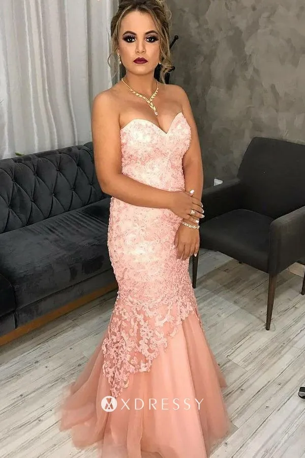 Blush Lace Tulle Strapless Sweetheart Formal Dress Xdressy