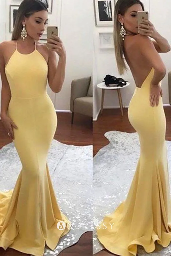 spaghetti straps halter yellow mermaid prom dress spaghetti straps halter yellow mermaid prom dress