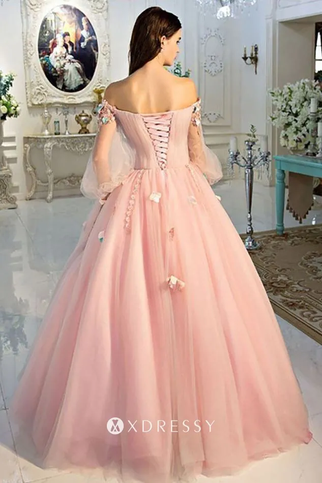 lace up low back baby pink fairy Quinceaera ball gown