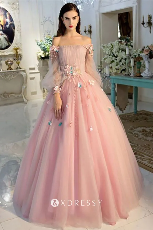 off the shoulder baby pink fairy Quinceaera ball gown