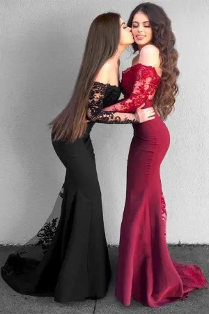 off shoulder lace spandex mermaid formal dress