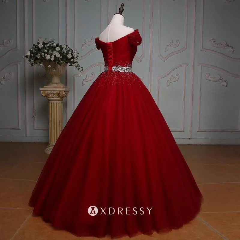 red tulle beaded prom ball gown red tulle beaded prom ball gown