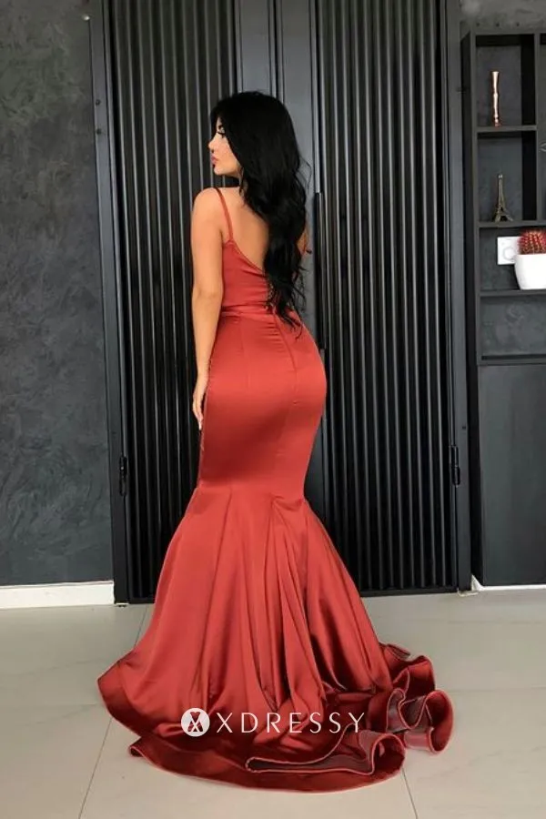 low back red satin trumpet long prom dress low back red satin trumpet long prom dress