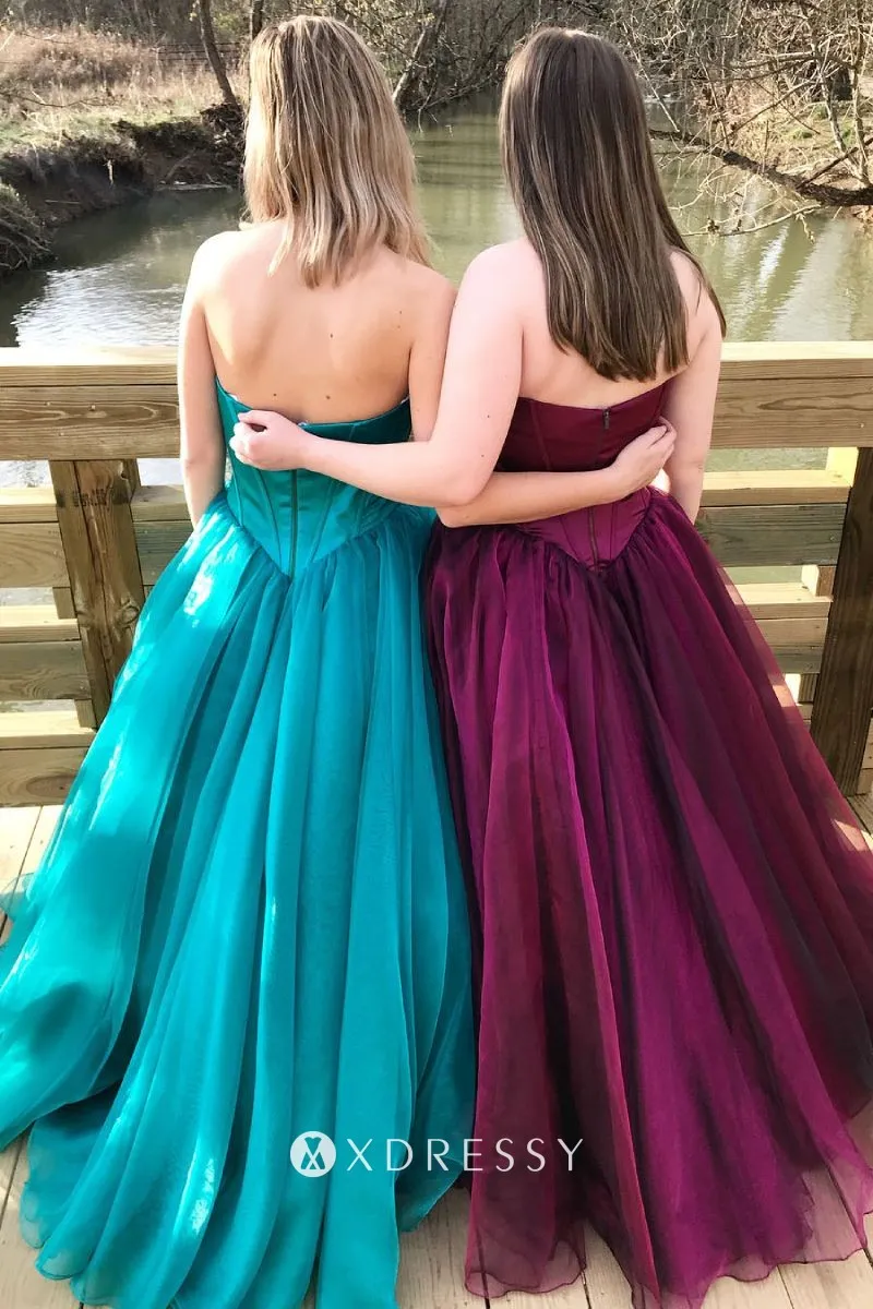 low back satin tulle long prom dress low back satin tulle long prom dress