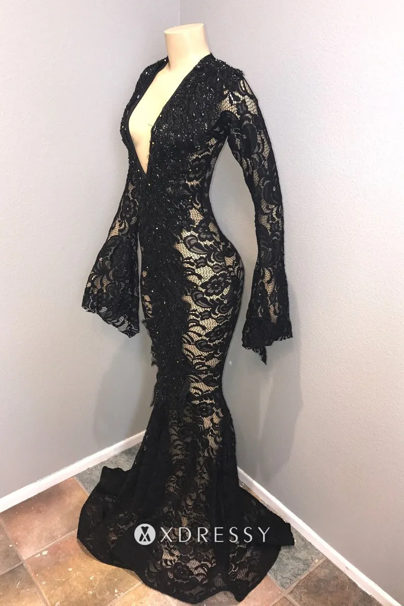 sheer lace plunging V neck sexy prom dress sheer lace plunging V neck sexy prom dress