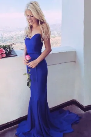strapless royal blue spandex wedding guest dress