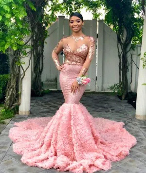 Trendy Rose Gold Beadings Long Mermaid Prom Gown SREAL206