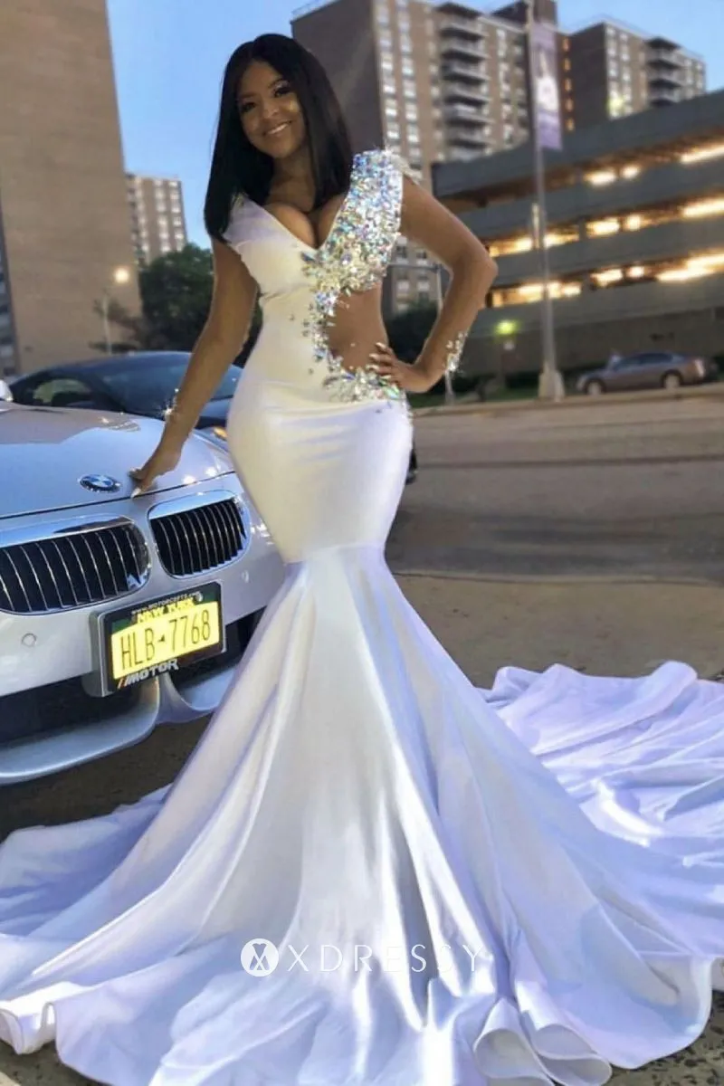 Asymmetrical Cut Out Multi Color Diamond Prom Gown Xdressy