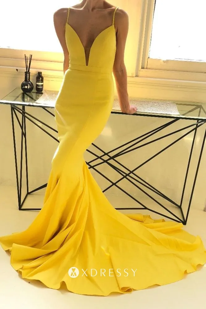 daisy yellow mermaid prom dress with long train daisy yellow mermaid prom dress with long train