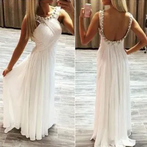 pleated white chiffon diamond straps prom dress