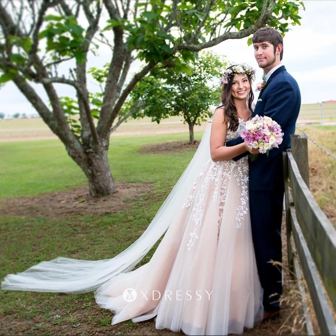 lace tulle champagne engagement ballgown