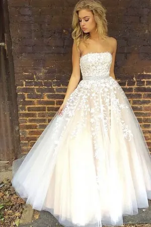 strapless lace tulle champagne engagement ballgown