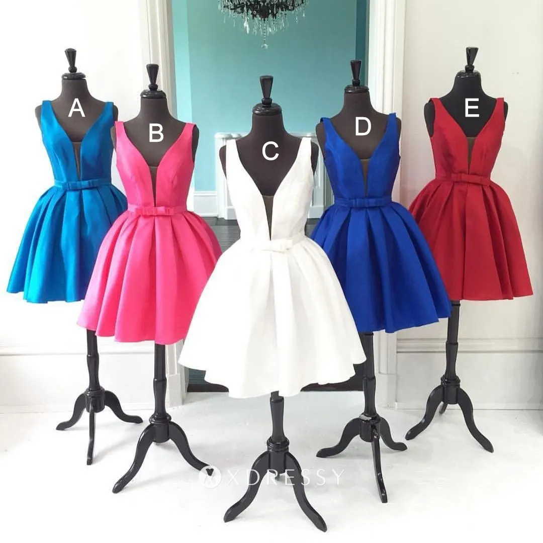 simple V neck short satin homecoming dresses simple V neck short satin homecoming dresses