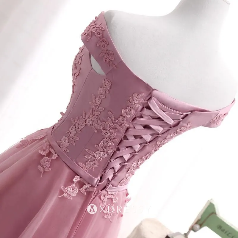 Tealength Lace Appliqued Pink Dress Xdressy