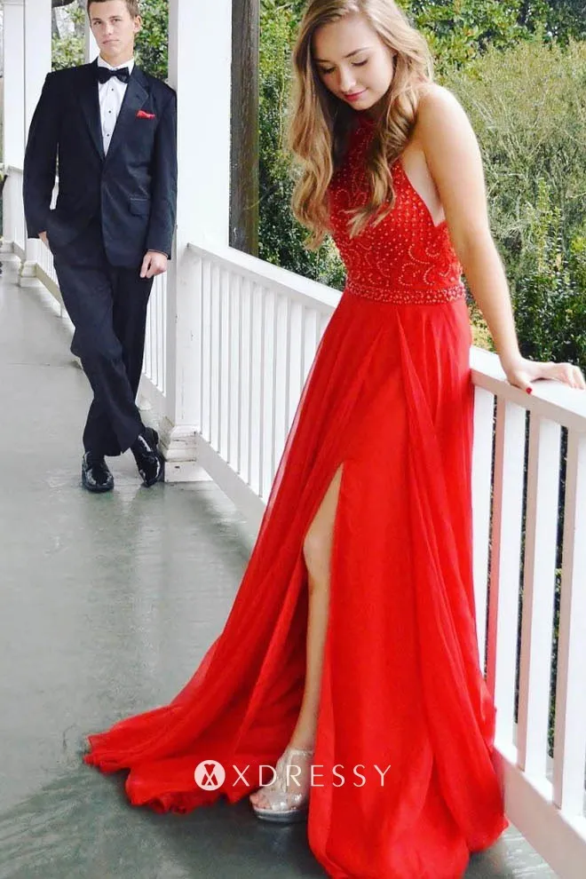 high slit beaded bodice red engagement dress high slit beaded bodice red engagement dress