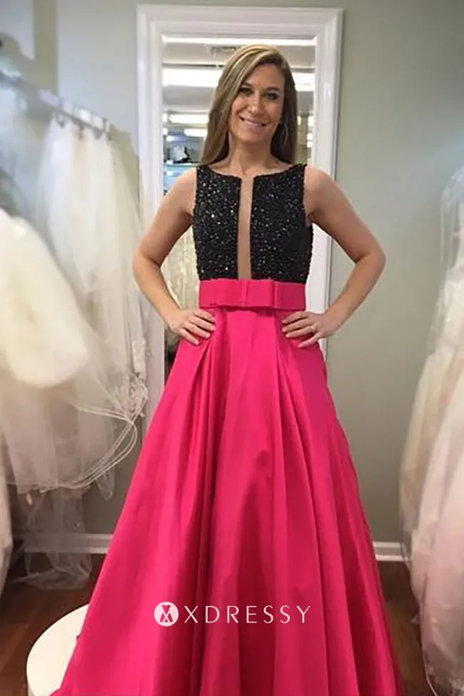 illusion bodice beaded black fuchsia satin birthday dress