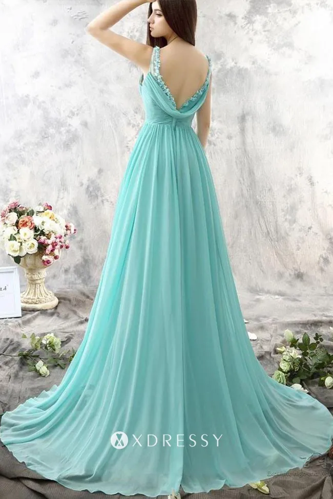 V back pleated bodice fairy prom dress