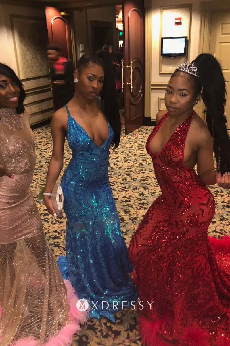 red sequin feather long train sexy prom dress red sequin feather long train sexy prom dress