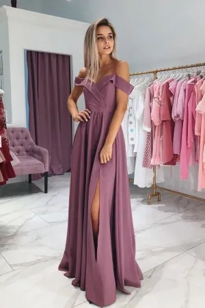 cold shoulder wisteria chiffon a line long prom dress