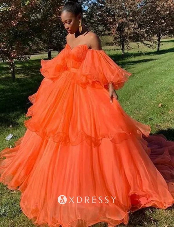 flounced puffy orange layered ball gown flounced puffy orange layered ball gown