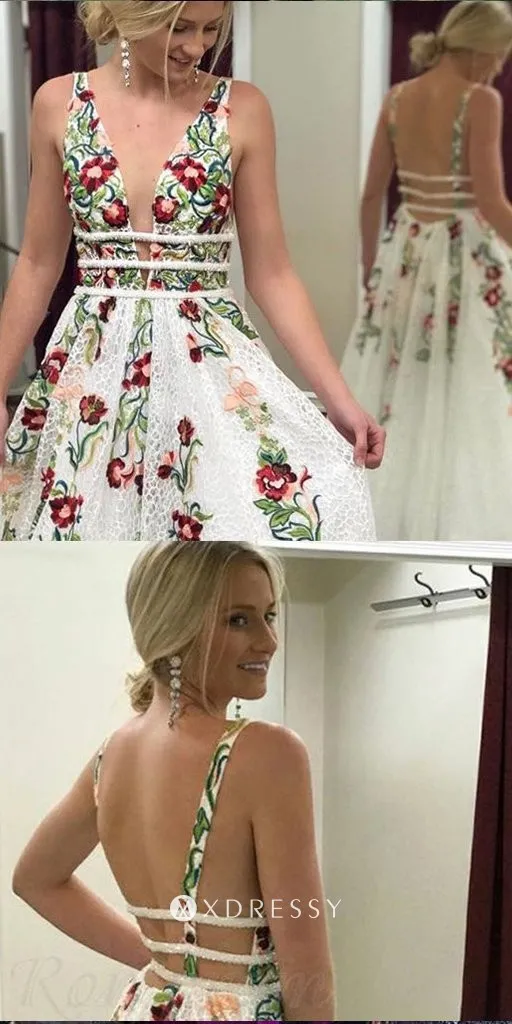 open back embroidered prom dress