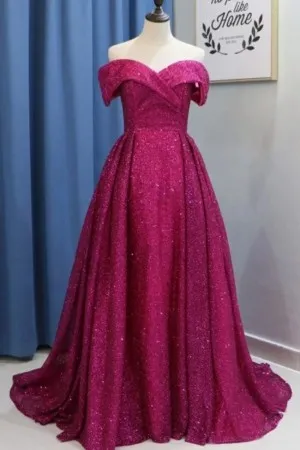 sweetheart glitter magenta sequin long prom dress