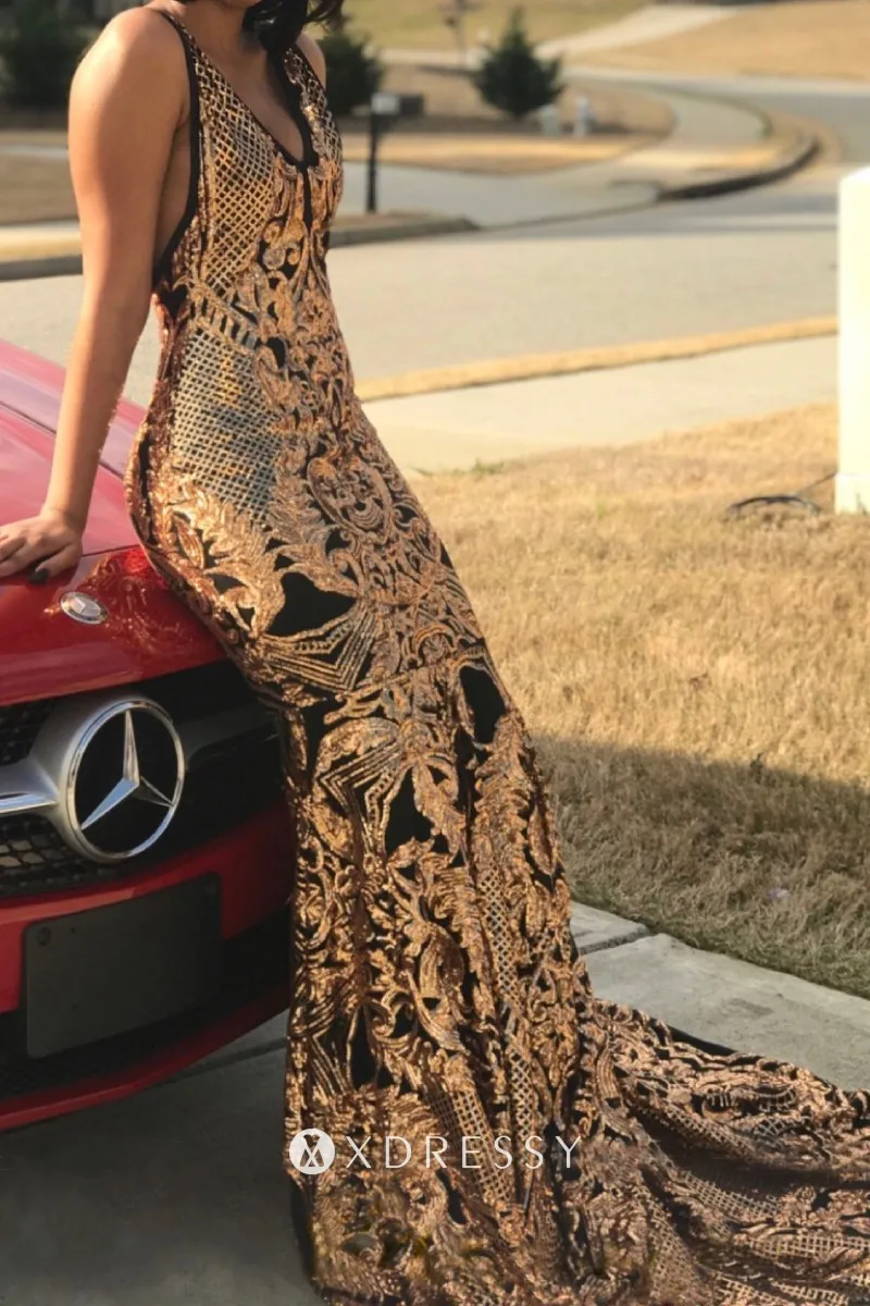 sleeveless gold sequin black lining long prom dress sleeveless gold sequin black lining long prom dress