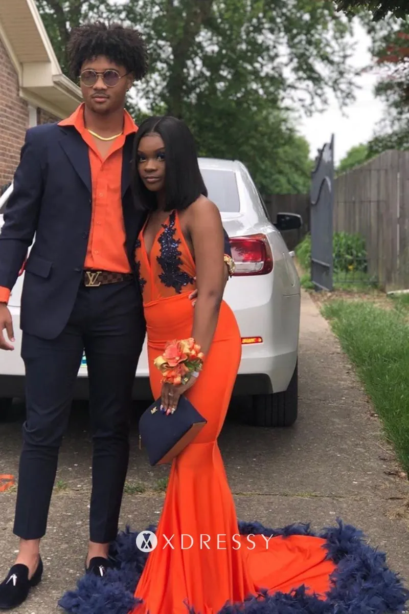 orange and gold prom dresses