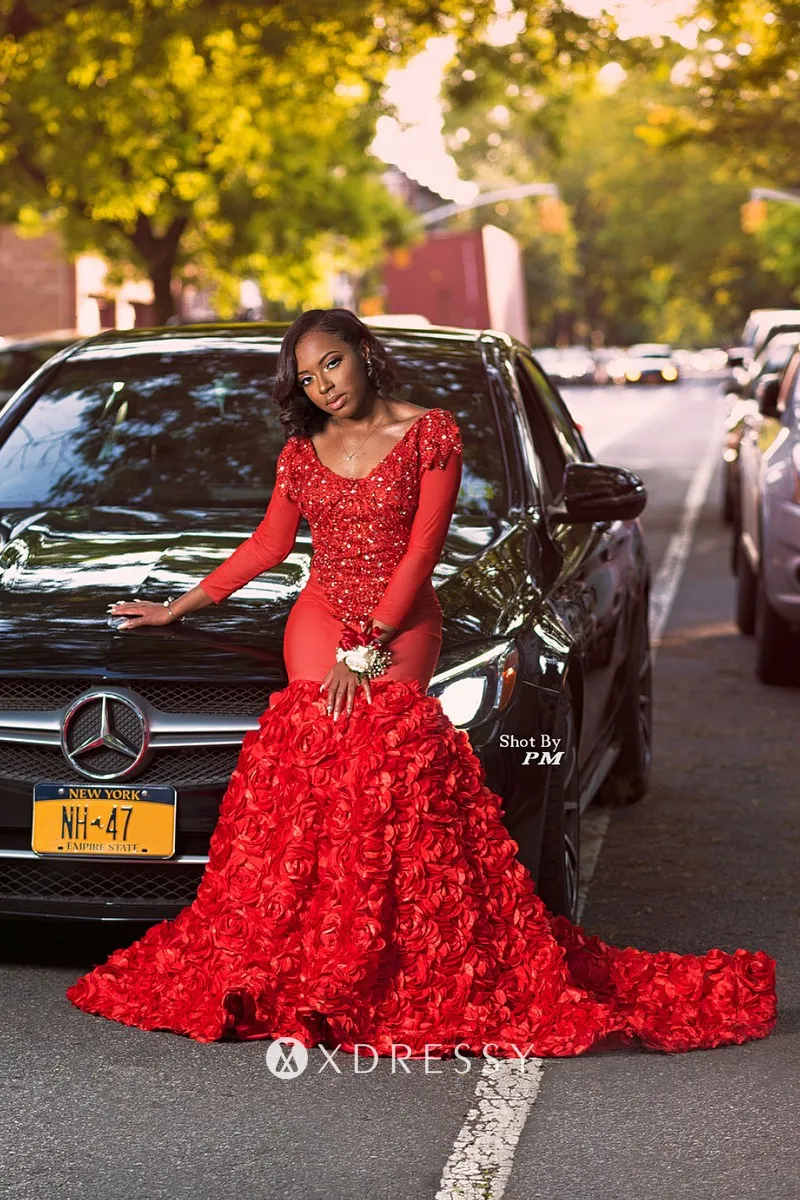 red prom gowns with sleeves