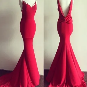 cowl open back red spandex mermaid prom dress