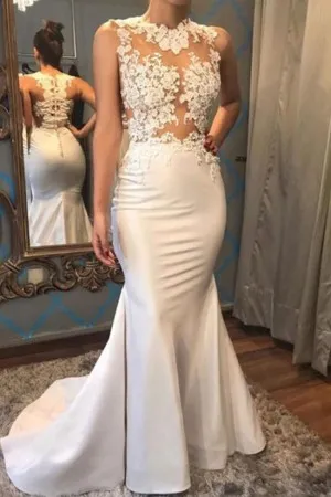 sleeveless illusion lace bodice mermaid prom dress