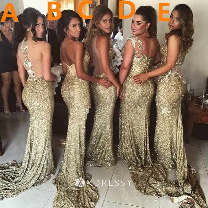 Gold Sequin Mismatched Long Bridesmaid 