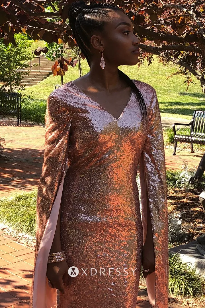 unique split long sleeve gold sequin mermaid prom dress unique split long sleeve gold sequin mermaid prom dress