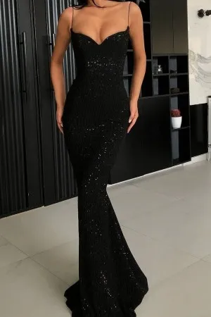 black sequin sweetheart slim fit mermaid prom gown